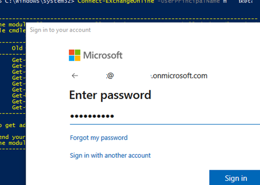 Connect-ExchangeOnline PowerShell cmdlet with modern auth