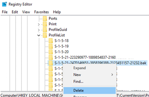 delete registry bak key from CurrentVersion\ProfileList