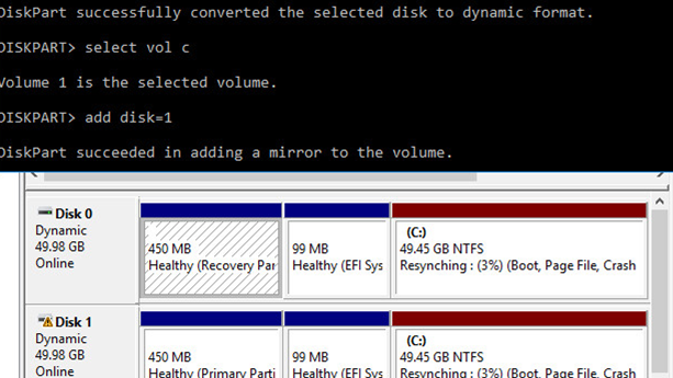diskpart add second drive to mirror