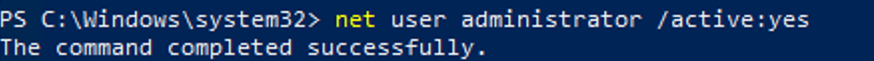 enable built-in admin on windows 10 using cmd: net user administrator /active:yes