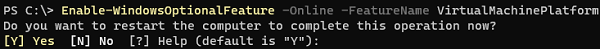 Enable-WindowsOptionalFeature VirtualMachinePlatform 
