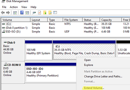 extend drive C in windows