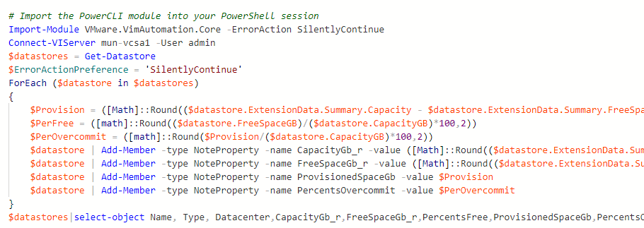 Get free space of all VMWare VMFS Datastores with PowerCLI