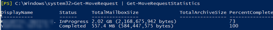Get-MoveRequest | Get-MoveRequestStatistics for all active move requests in exchange organization