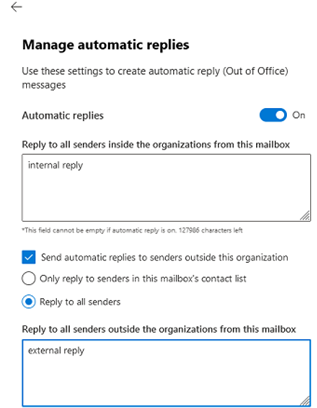 manage automatic replies in Exchnage Online