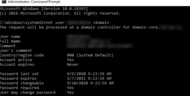net user domain - get password last set and expiration date values