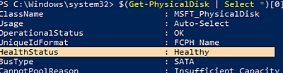 PhysicalDisk - health status powershell