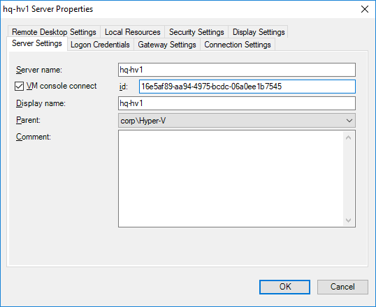 rdcman connect hyper-v vm console via vmbus