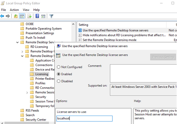 set RDS licensing setting via local gpo