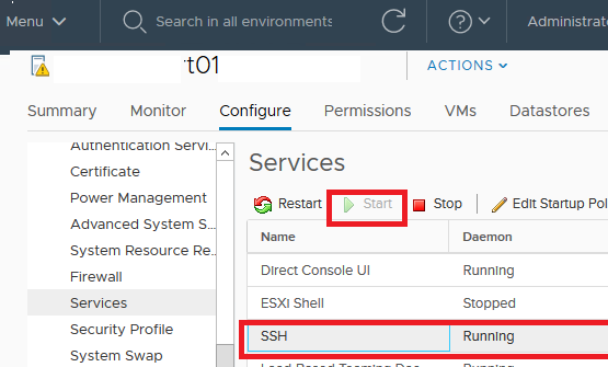 vmware esxi - run ssh