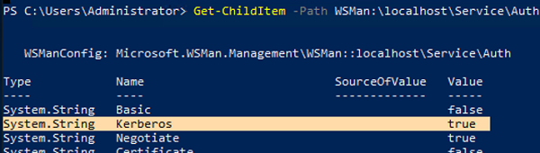WSMan authentication types - kerberos and negotiate