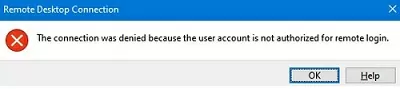 The connection was denied because the user account is not authorized 