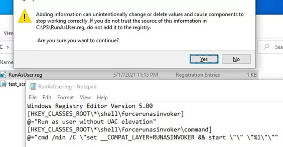 add run without uac elevation to file explorer on win10