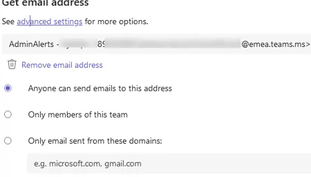 Allow to send e-mail messages to Teams Address