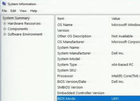 uefi bios mode status in windows 10 