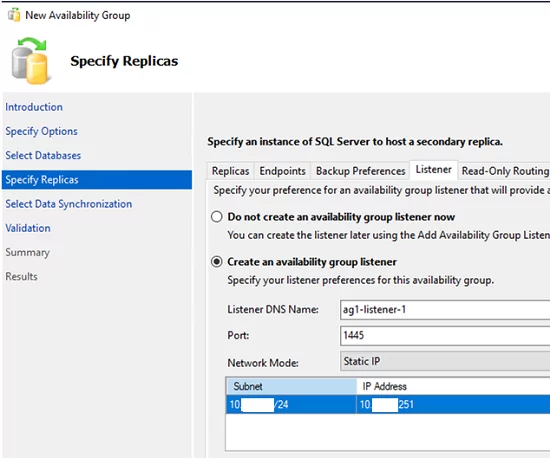 cleate availability group listener