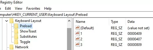 delete language keyboard layouts preload in registry