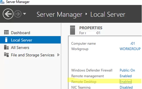 Enabling Remote Desktop on Windows Server 2022 or 2019