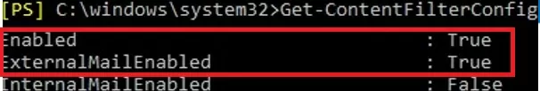 get-ContentFilterConfig enabled powershell