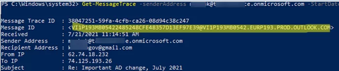 getting MessageId from the Get-MessageTrace 