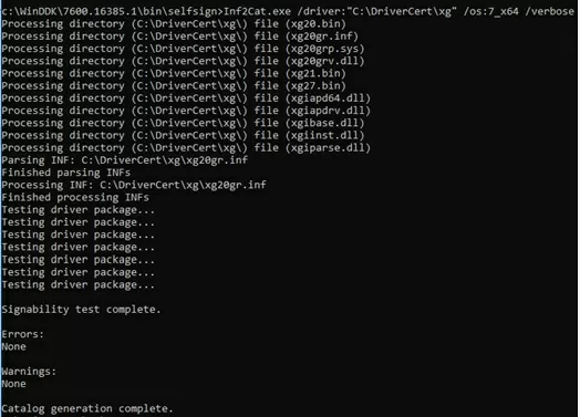 inf2cat generating driver cat file