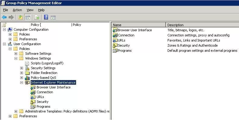 Internet Explorer Maintenance section in GPO Editor