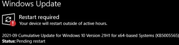 KB5005565 windows 10 update connecting shared printer issue