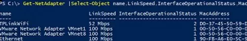 list nic mac address with powershell