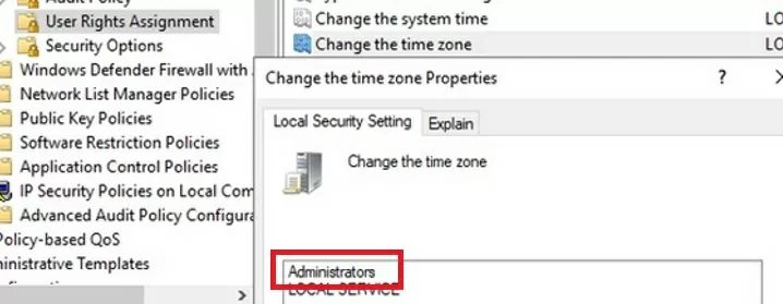 allow administrators to change change timezone via local policy