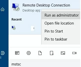 mstsc run as admin