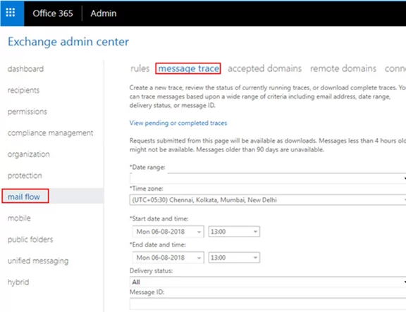 office 365 Mail Flow -> Message Trace