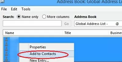 adding global address list to personal contacts in outlook
