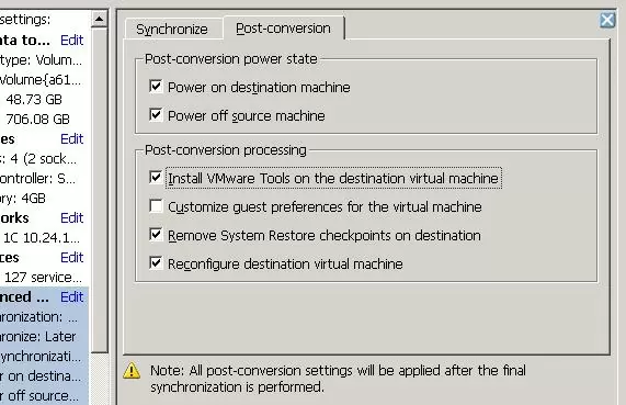 Post conversion tasks