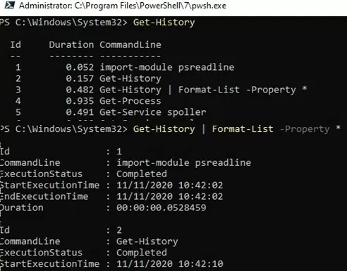 powershell get-history