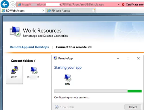 rd web access run remoteapp