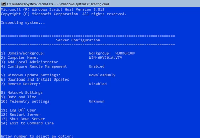 sconfig tool - configure hyper-v basic settings