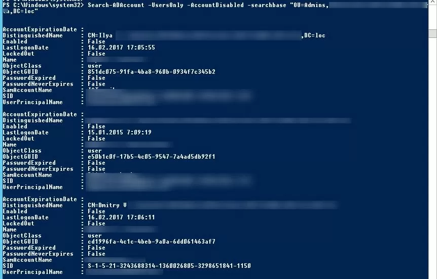 list disabled account in AD using Search-ADAccount