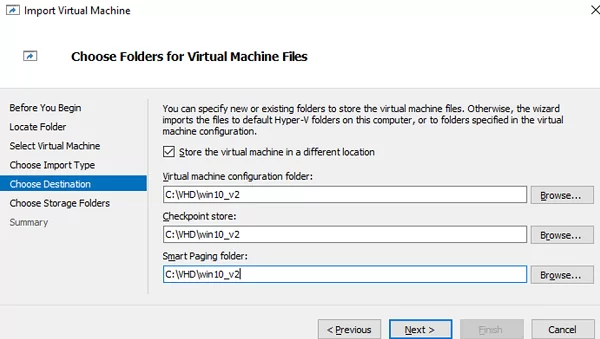 select VM folder during import